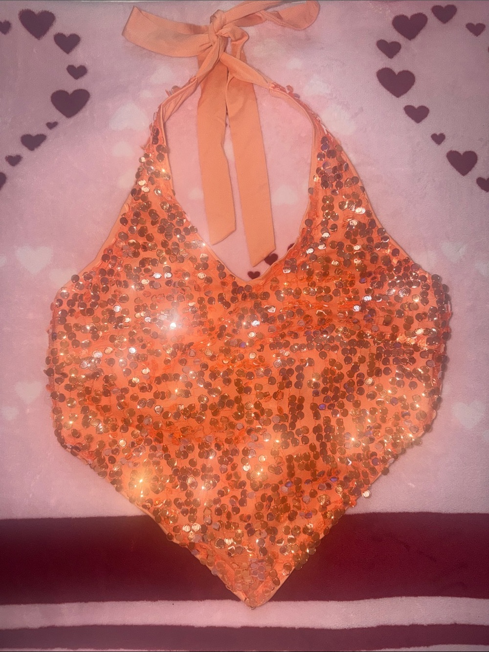 Fashion Nova All Glitz Sequin Halter Top - Orange